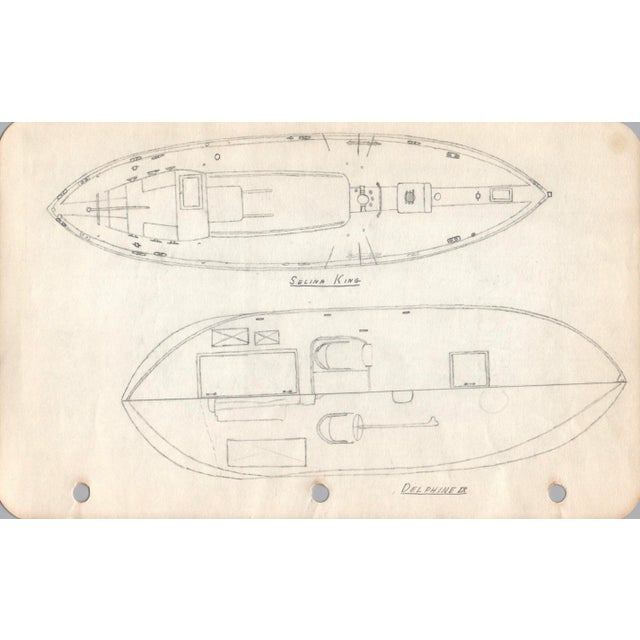Midcentury, 1940s, Marine Architectural Pencil Drawing On Paper From Maine, Unique Nautical Drawings, Architect Unknown,...