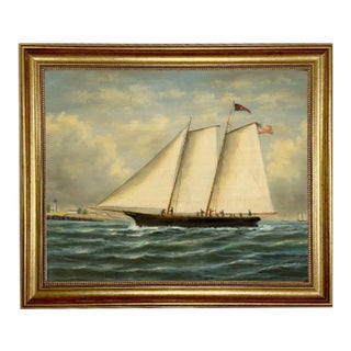 Contemporary American Nautical Reproduction Print on Canvas, Framed 19-1/2" X 23-1/2". For Sale