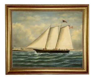 Contemporary American Nautical Reproduction Print on Canvas, Framed 19-1/2" X 23-1/2".