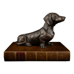 Bronze Dachshund Paperweight on Leather Base