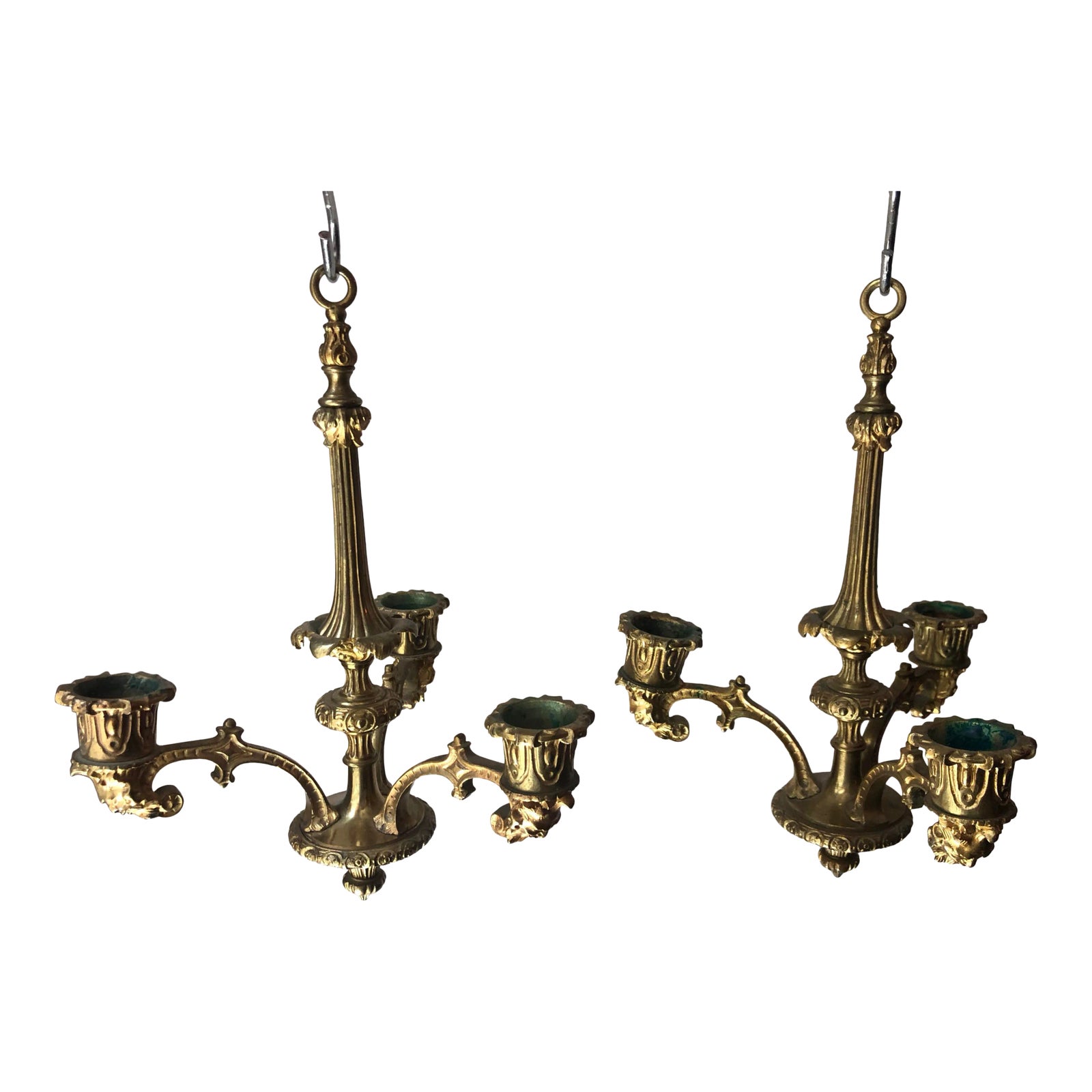French Regency Gilt Bronze Hanging Candelabra Chandeliers a Pair