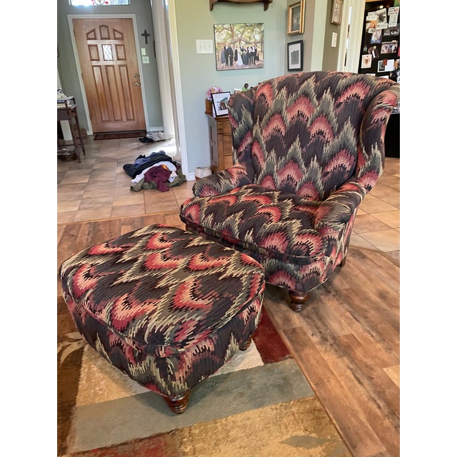 Early 21st Century Overstuffed Upholstered Chair & Ottoman Set For Sale - Image 5 of 11