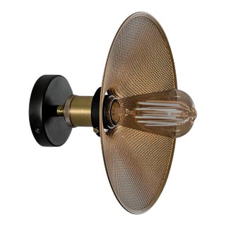 English Brass With Satin Black and Perforated Brass Shade Single Wall Light For Sale