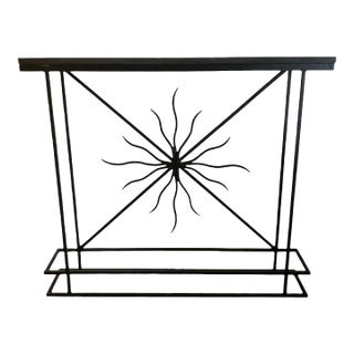 Mid-Century Art-Deco Style Console With Iron Sunburst Motif and Granite Top For Sale