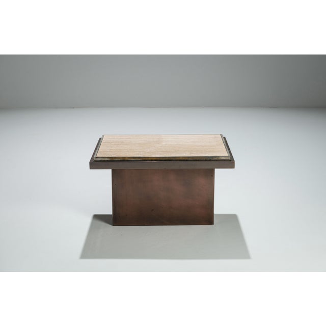 Mid-Century Modern Vintage Coffee Table in Polished Metal and Travertin from Belgo Chrom, 1970s For Sale - Image 3 of 12