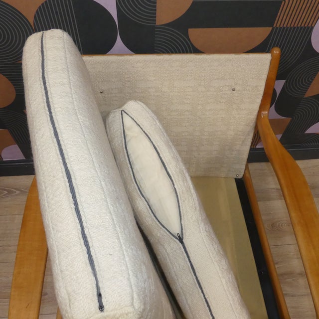 Mid-Century Modern Easy Armchair in Off-White Upholstery and Light Wood, 1960s For Sale - Image 12 of 13