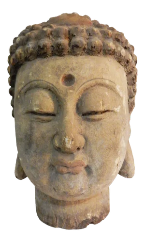 Lg Asian Carved Wood Gautama Buddha Head