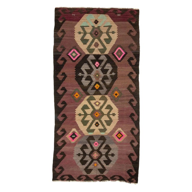 Textile Vintage Turkish Kars Kilim Rug For Sale - Image 7 of 7