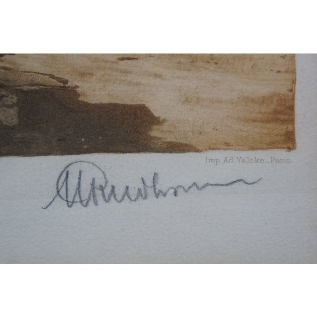 Antique French Paul Prud'homme Signed Coastal Stone Arch Lake Boat Etching 32" For Sale - Image 9 of 13