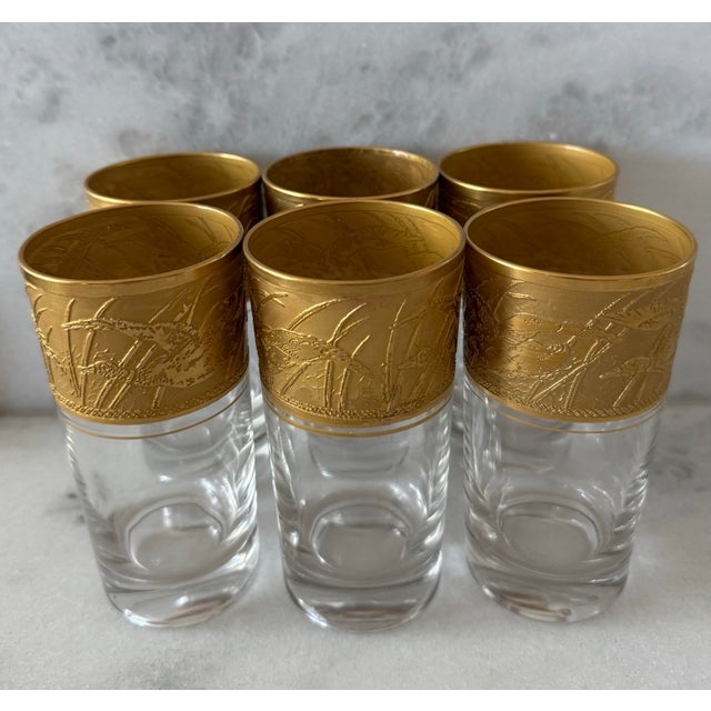 Vintage Cambridge Tumblers With Etch Gold Bird Design - Set of 6 For Sale - Image 4 of 11