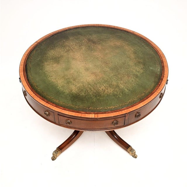 Antique Regency Leather Top Drum Table, 1890s For Sale - Image 4 of 11