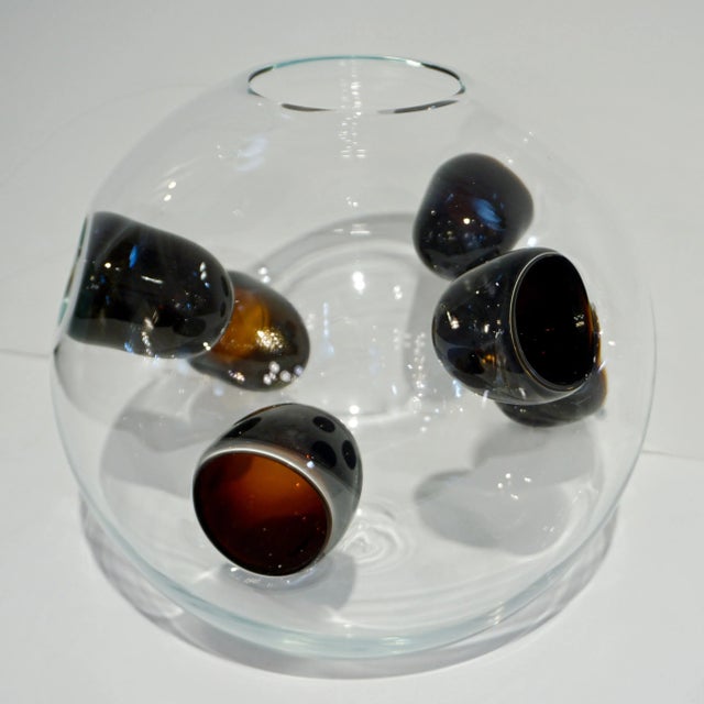 Abstract 1980s Vistosi Post Modern Purple Wine Color & Crystal Murano Glass Round Vase For Sale - Image 3 of 12