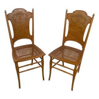 Antique Ribbon & Garland Caned Seat Side Chairs – Pair For Sale