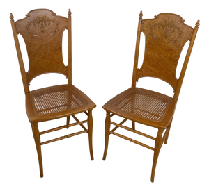 Antique Ribbon & Garland Caned Seat Side Chairs – Pair