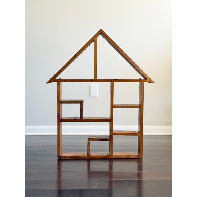 Antique Handmade Solid Wood House Shelf – Rustic Trinket Display Curio Wall Shelf For Sale - Image 11 of 12