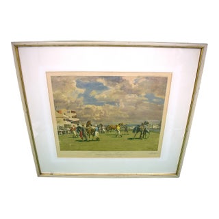 Unsaddling at Epsom, Summer Meeting. 1932 Chromolithograph by Alfred Munnings (Signed) For Sale