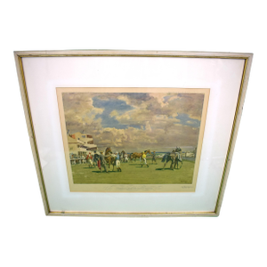 Unsaddling at Epsom, Summer Meeting. 1932 Chromolithograph by Alfred Munnings (Signed)