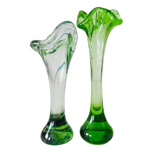 Mid-Century Modern Green Murano Glass Vases, 1950s, Set of 2 For Sale
