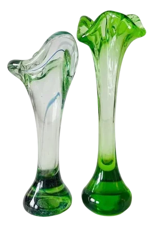 Mid-Century Modern Green Murano Glass Vases, 1950s, Set of 2