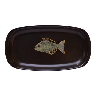 Mid-Century Black Resin Inlaid "Fish" Tray by Couroc For Sale