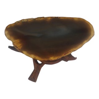 Late 20th Century Brown Agate Geode Crystal On Wood Stand For Sale