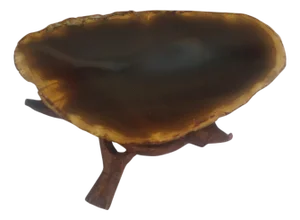 Late 20th Century Brown Agate Geode Crystal On Wood Stand