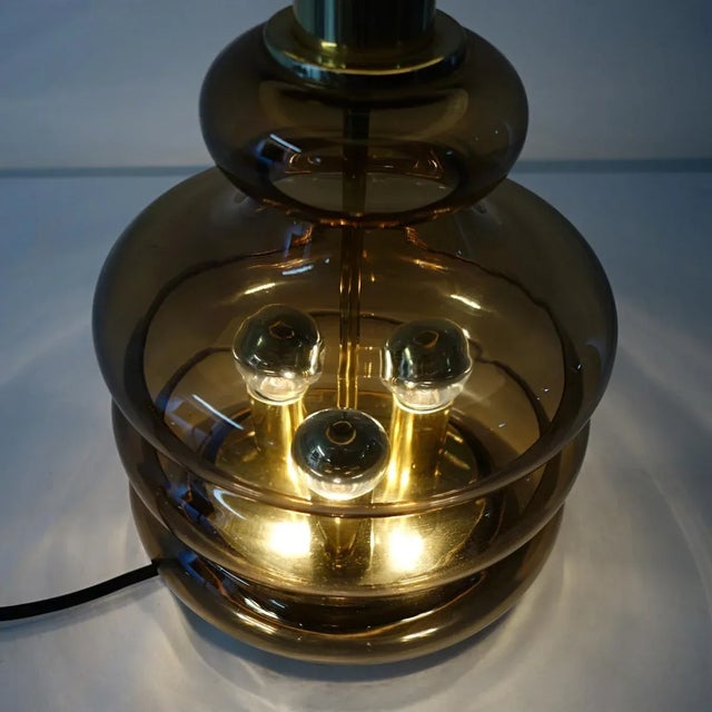 Mid-Century German Smoked Glass Table Lamp from Doria Leuchten For Sale - Image 9 of 11