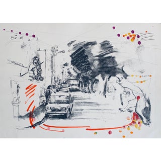 Ivan Schwebel, Hand Painted Lithograph "Tel Aviv Dragon Slayer" Israeli American Bezalel School, 1975 For Sale