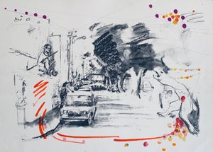 Ivan Schwebel, Hand Painted Lithograph "Tel Aviv Dragon Slayer" Israeli American Bezalel School, 1975