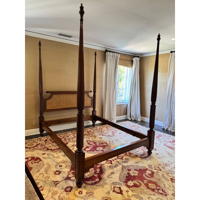 Wood Vintage British Khaki "Lord Mountbatten" Four Poster Anglo-Indian Style Canopy Queen Bed For Sale - Image 7 of 18