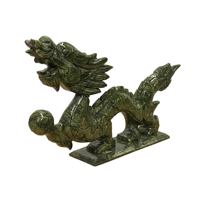 Figurative Chinese Green Stone Carved Dragon Fengshui Figure Large For Sale - Image 3 of 6