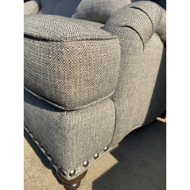 Arhaus Upholstered Gray-Blue Three-Seat Sofa With Rolled Arms For Sale - Image 13 of 16