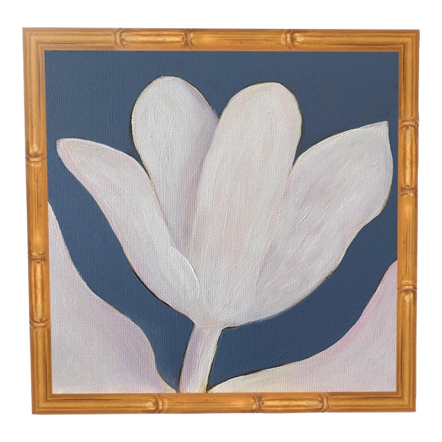 Original Framed Acrylic Botanical Painting, Organic Boho Art Floral Tulip Wall Art by Tatiana Duperault For Sale