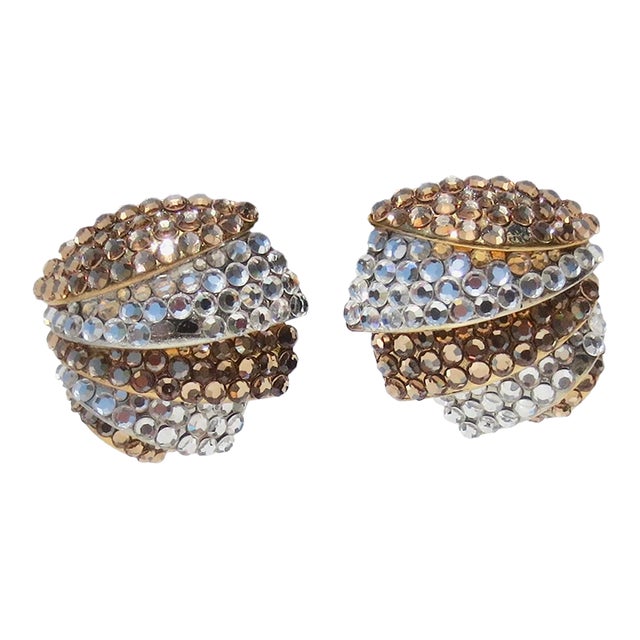 Rhinestone and Gold Plated Clip-on Earrings 60s For Sale