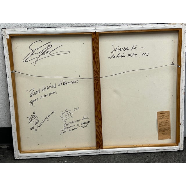 Brown Circa 2002 Stephen K. McCullough. “Bird Headed Shamans” Original Acrylic Indian Painting For Sale - Image 8 of 12