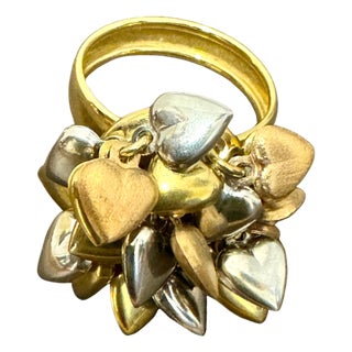 Multiple Heart Charm Floating 18 Kt Yellow, Rose & White Gold Heart Ring size 6 For Sale