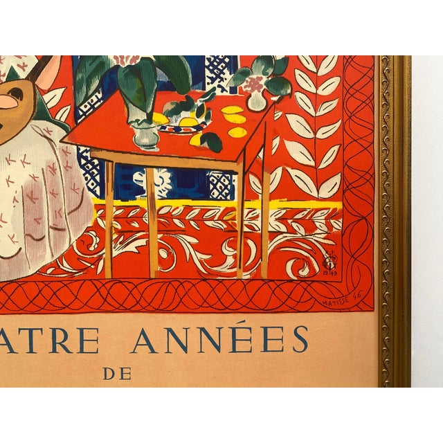 Henri Matisse Vintage 1949 Mourlot Fine Art Lithograph Print Framed Paris Exhibition Poster " La Femme Au Luth " 1946 For Sale - Image 11 of 14