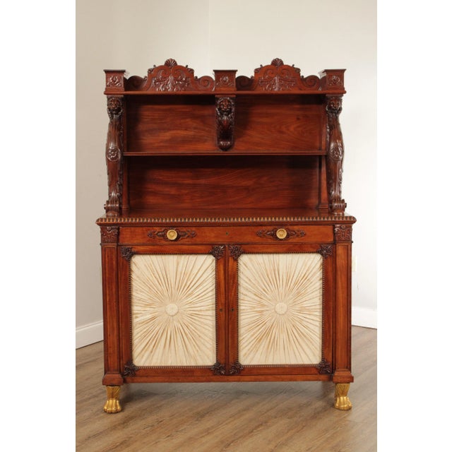 High Quality Antique 19th Century Mahogany Chiffonier or Server Cabinet with Dovetailed Drawer and Damask-Lined Cabinet...