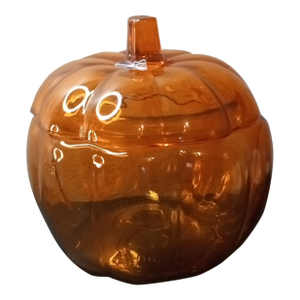 1980s Art Glass Orange Lidded Pumpkin Bowl