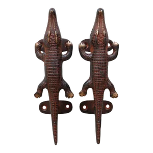 Red Brass Alligator Door Handles - a Pair