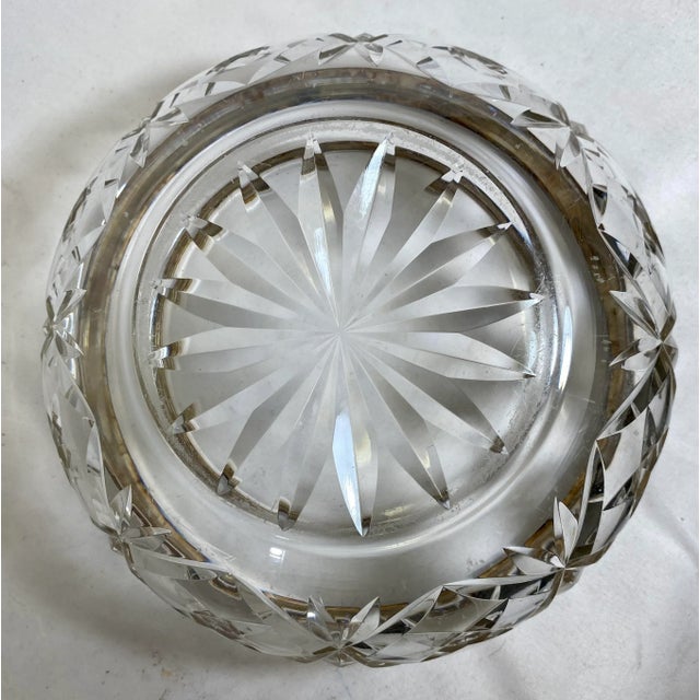 Vintage Cut Glass Salad Bowl With Silver Plate Rim and Silver Plate