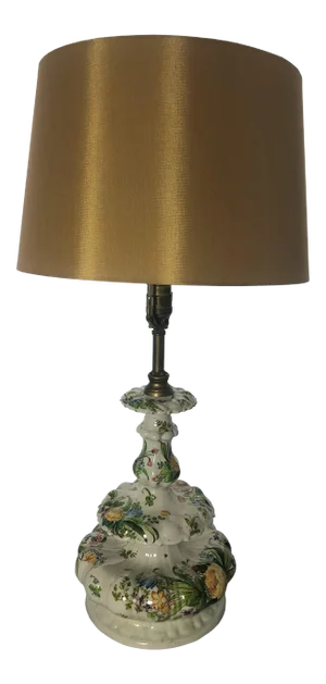 Antique Early 20th Century 3-Tiered Porcelain Flowers Lamp, Japan