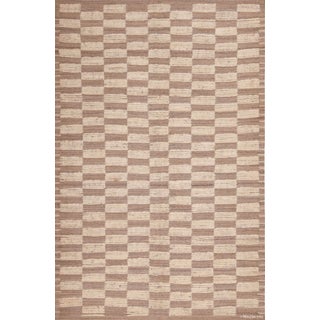 Nazmiyal Collection Modern Neutral Grey and Ivory Checkerboard Pattern Rug For Sale