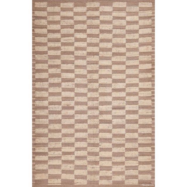 Nazmiyal Collection Modern Neutral Grey and Ivory Checkerboard Pattern Rug For Sale