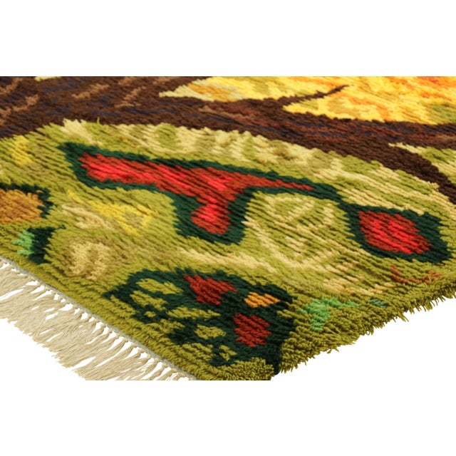 Textile Vintage Swedish Rya Rug in Yellow and Brown With Tree Pictorial | Rug & Kilim For Sale - Image 7 of 8