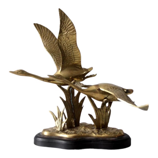 Vintage Figural Brass Birds Sculpture For Sale