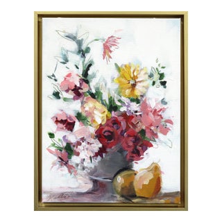 Sight of Fall - Framed Colorful Floral Still Life Mixed Media Painting on Canvas Original Artwork by Kellie Newsome For Sale