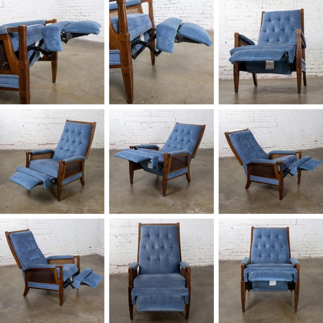 Mid to Late 20th Century Neoclassic Reclining Armchair Blue Chenille Fabric by Burris Industries For Sale - Image 13 of 18