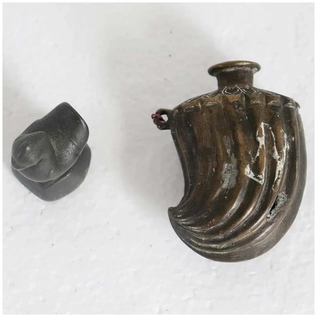 19th Century Burmese Patinated Bronze Bird Form Opium Weight and Indian Flask Bottle-Set of 2 For Sale - Image 4 of 6