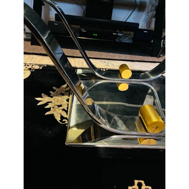 Transparent 1980s Modernist Chrome & Brass Tulip Coffee Table in the Manner of Karl Springer For Sale - Image 8 of 10